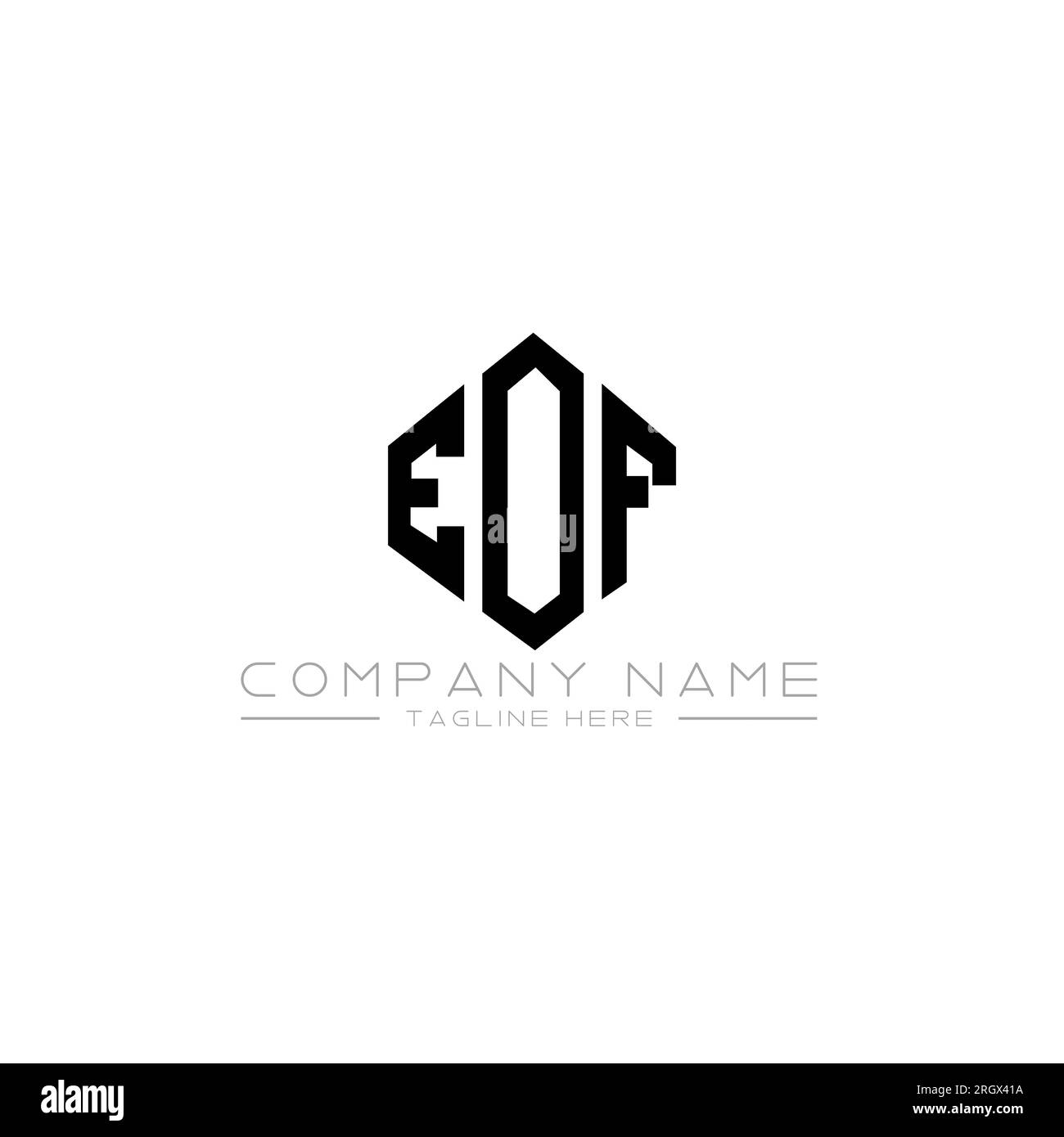 Logo de lettre EOF avec forme de polygone. Conception de logo en forme de polygone et de cube EOF. Modèle de logo vectoriel hexagone EOF couleurs blanches et noires. EOF monogr Illustration de Vecteur