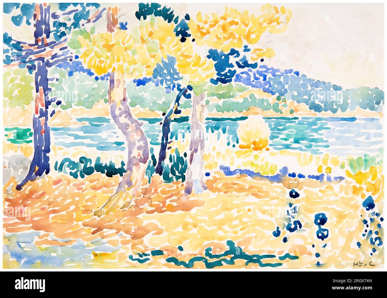 Henri Edmond Cross, Pins sur le littoral, peinture avant 1910 Banque D'Images