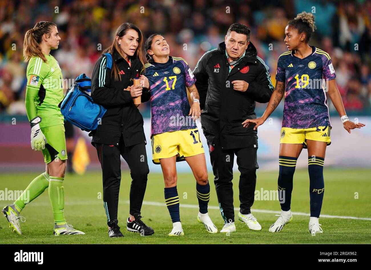 La colombienne Carolina Arias s'est blessée lors des quarts de finale de la coupe du monde féminine de la FIFA au Stadium Australia, Sydney. Date de la photo : Samedi 12 août 2023. Banque D'Images