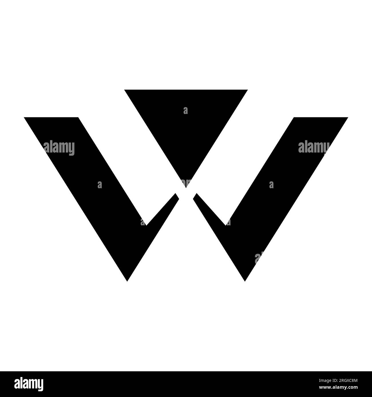 Icône lettre W en forme de triangle noir sur fond blanc Banque D'Images