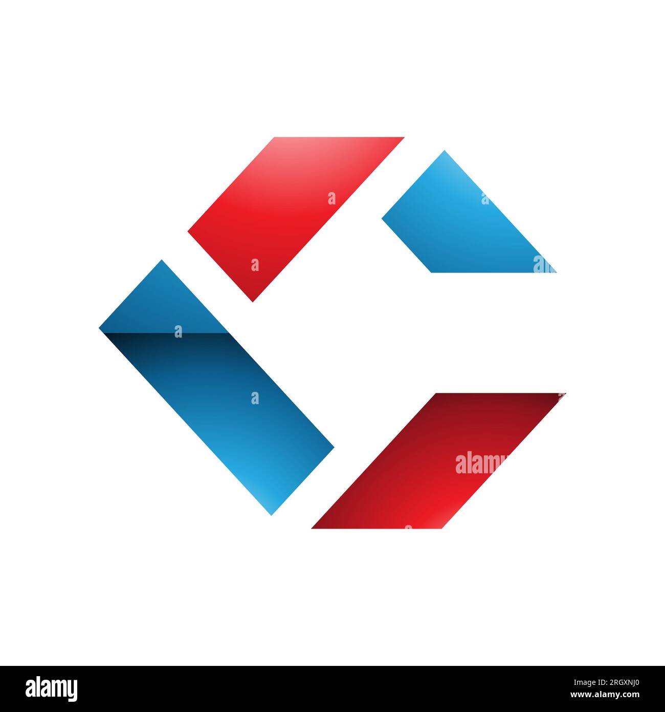 Bleu et rouge brillant carré lettre C icône faite de rectangles sur un fond blanc Banque D'Images