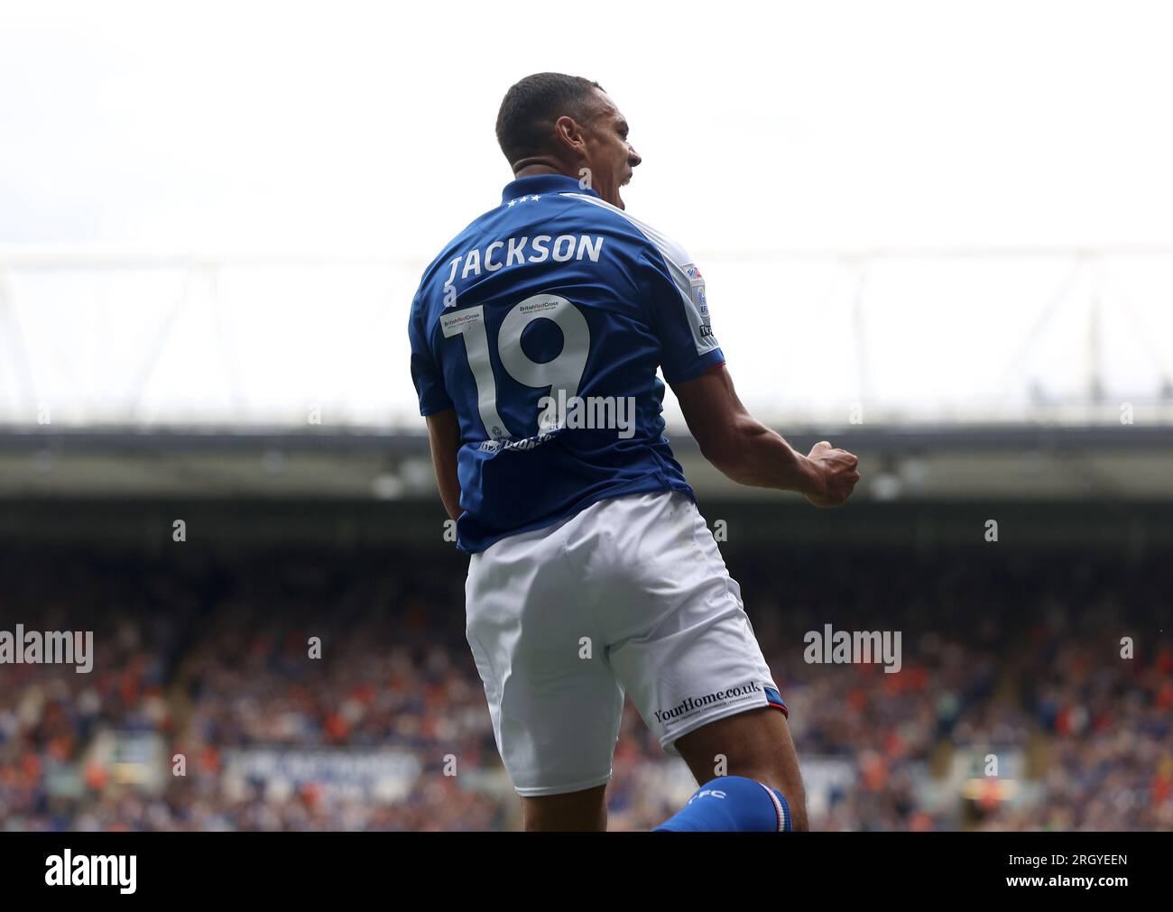 Kayden Jackson d'Ipswich Town célèbre avoir marqué le deuxième but de leur équipe lors du Sky Bet Championship Match à Portman Road, Ipswich. Date de la photo : Samedi 12 août 2023. Banque D'Images