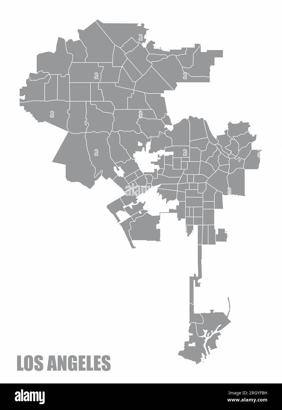 Carte de la ville de Los Angeles avec des arrondissements isolés sur fond blanc Illustration de Vecteur