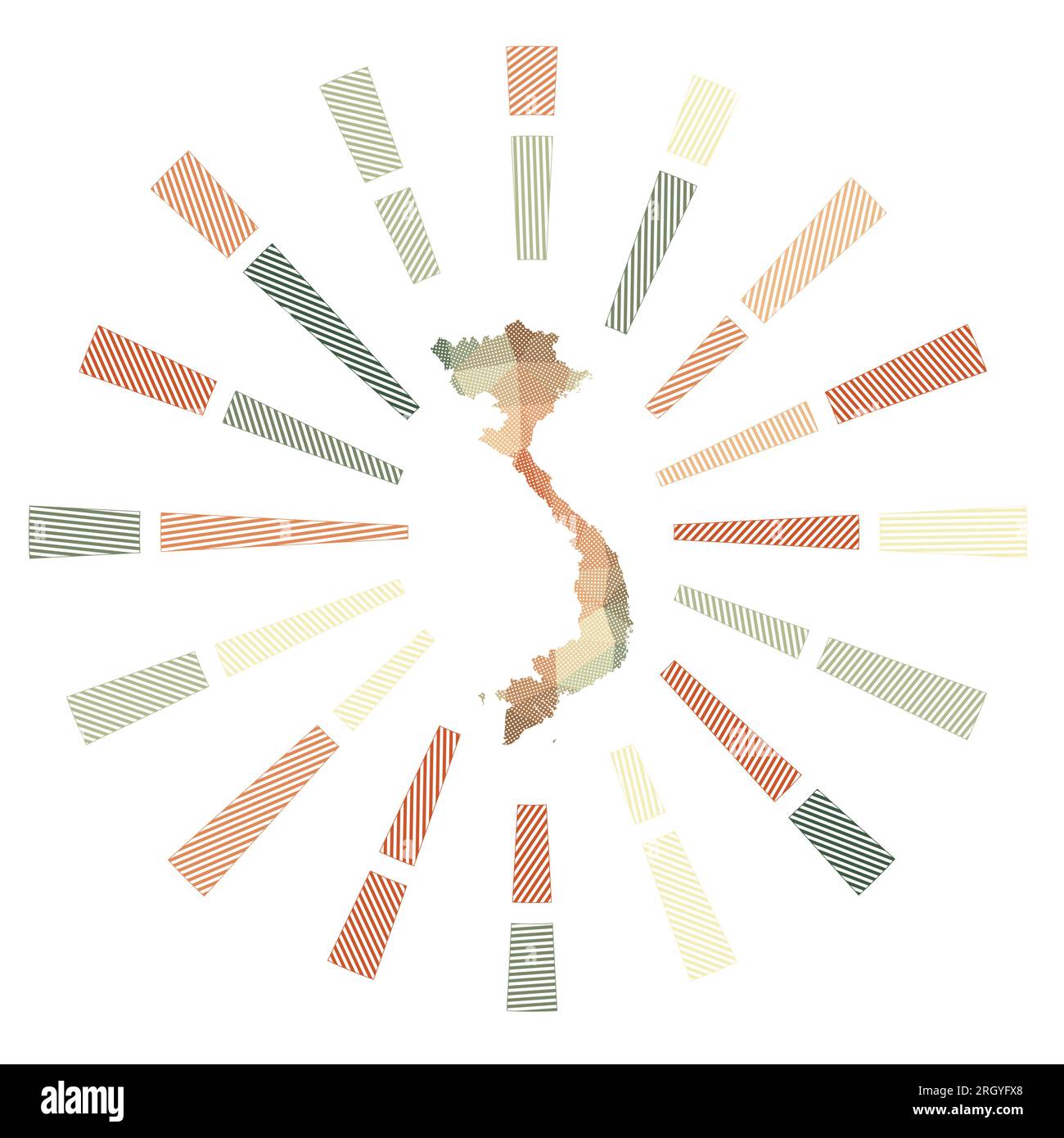 Vietnam Sunburst. Rayons rayés poly bas et carte du pays. Illustration vectorielle à la mode. Illustration de Vecteur