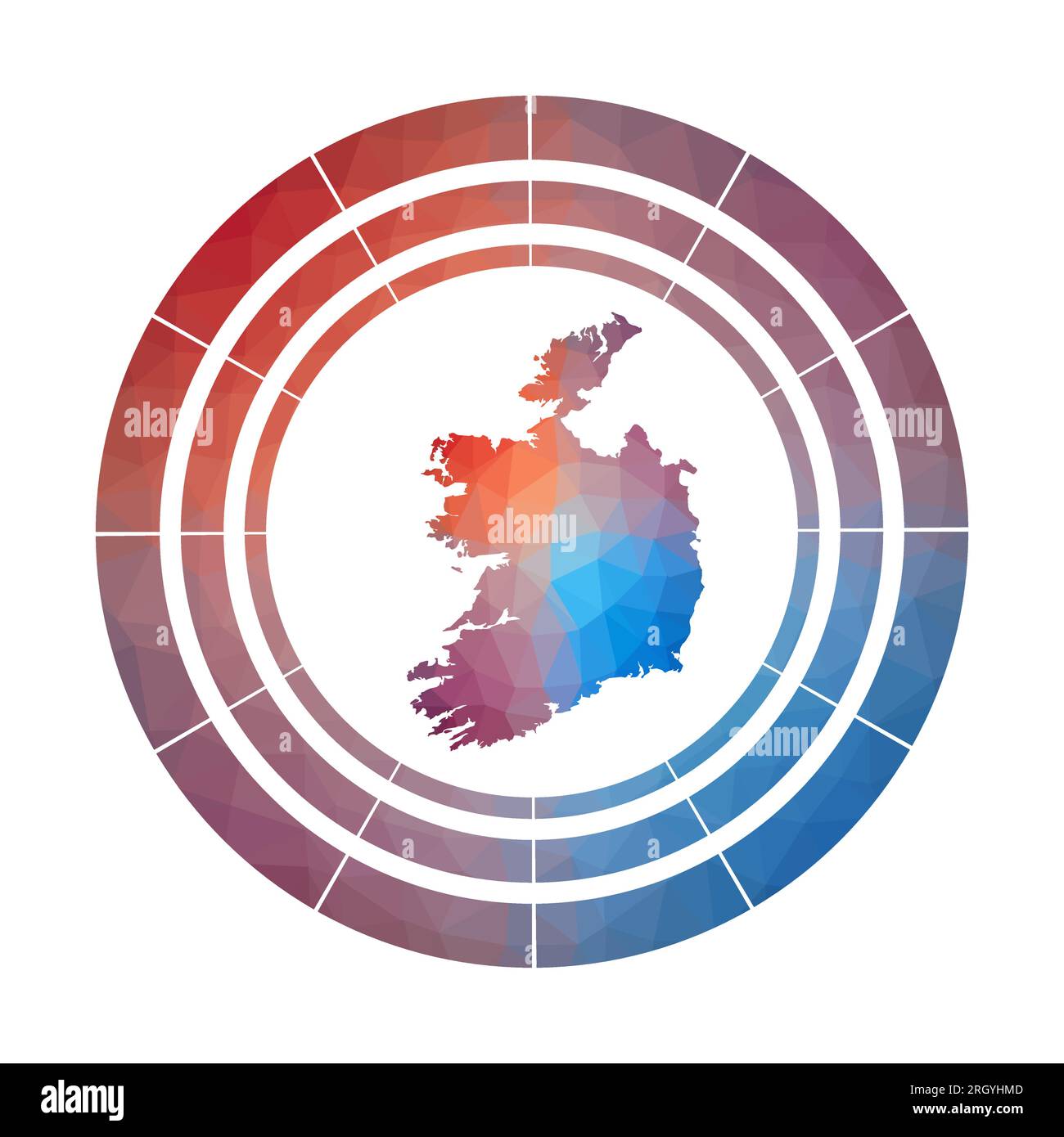 Badge Irlande. Logo dégradé lumineux de pays dans le style bas poly. Panneau rond multicolore Irlande avec carte dans un style géométrique pour vos infographies. Illustration de Vecteur