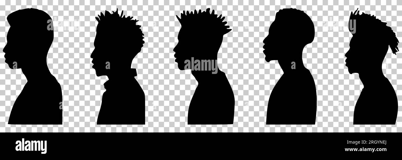 Collection de profil hommes afro-américains avec différentes coiffures. Illustration vectorielle isolée sur fond transparent Illustration de Vecteur