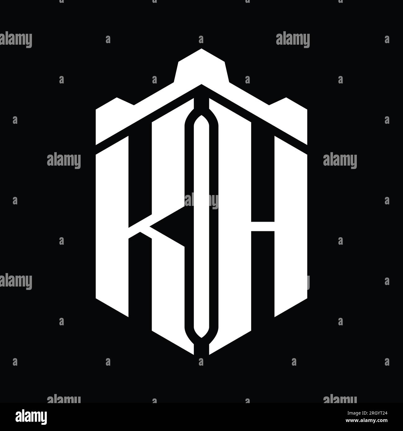 KH Letter logo forme hexagonale monogramme avec modèle de conception de style géométrique de château de couronne Banque D'Images