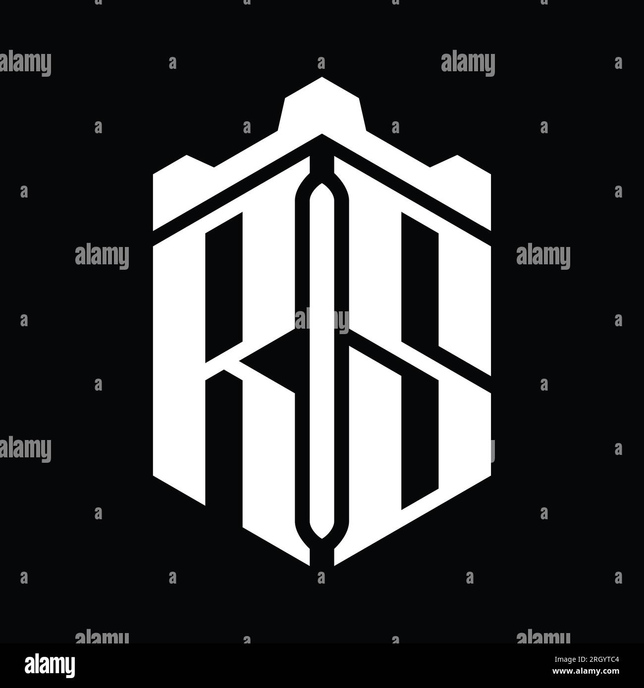 Logo RS lettre forme hexagonale monogramme avec modèle de conception géométrique de style château de couronne Banque D'Images