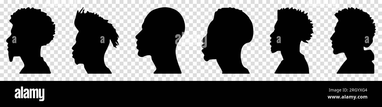 Profil des hommes afro-américains avec différentes coiffures. Illustration vectorielle isolée sur fond transparent Illustration de Vecteur