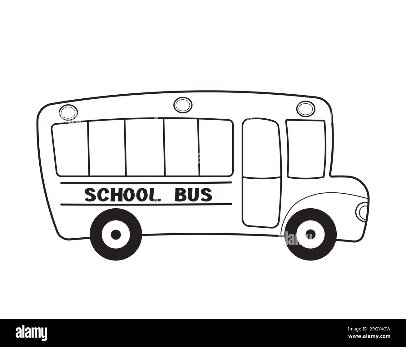 Bus scolaire sans personne. Dessin noir et blanc isolé sur fond blanc. Banque D'Images Bus scolaire sans personne. Dessin noir et blanc isolé sur fond blanc. Banque D'Images