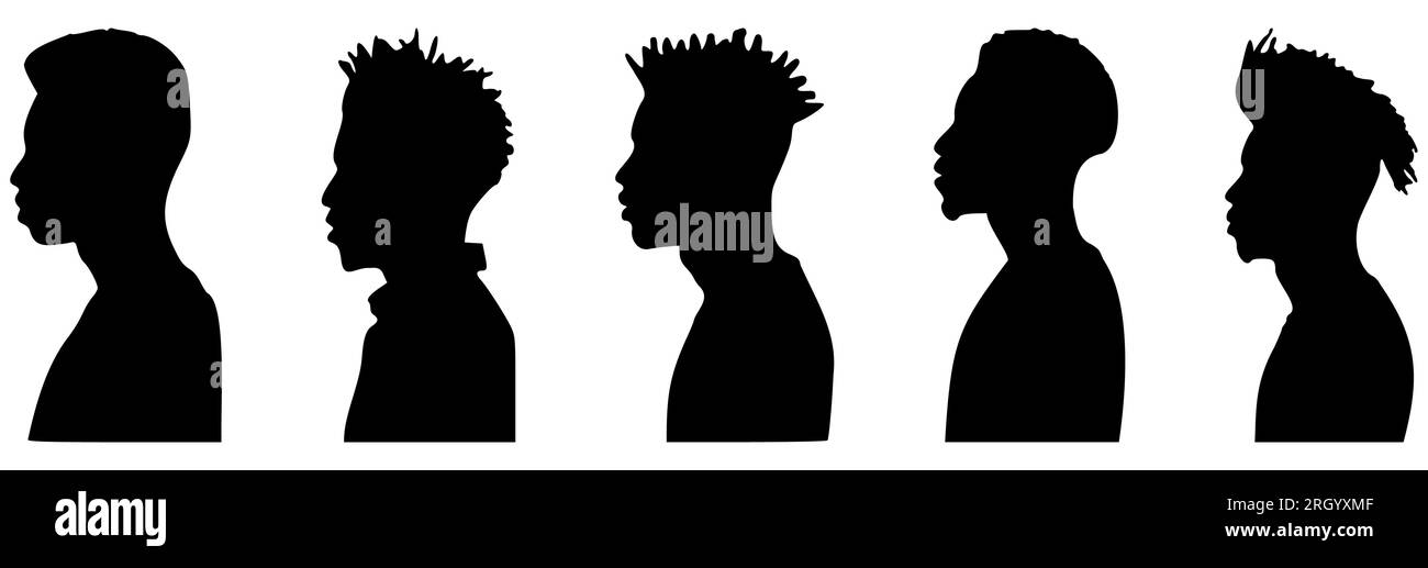 Ensemble de profil hommes afro-américains avec diverses coiffures. Illustration vectorielle Illustration de Vecteur