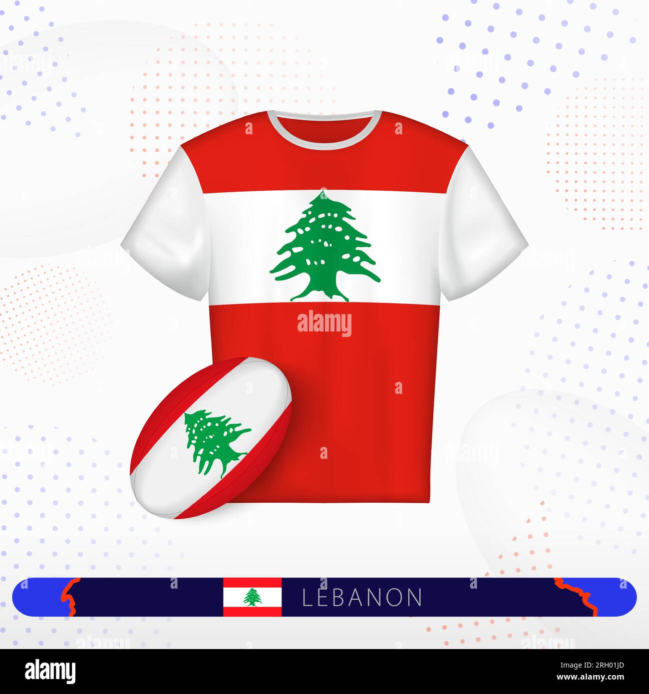 Maillot de rugby Liban avec ballon de rugby du Liban sur fond sportif abstrait. Motif jersey. Illustration de Vecteur