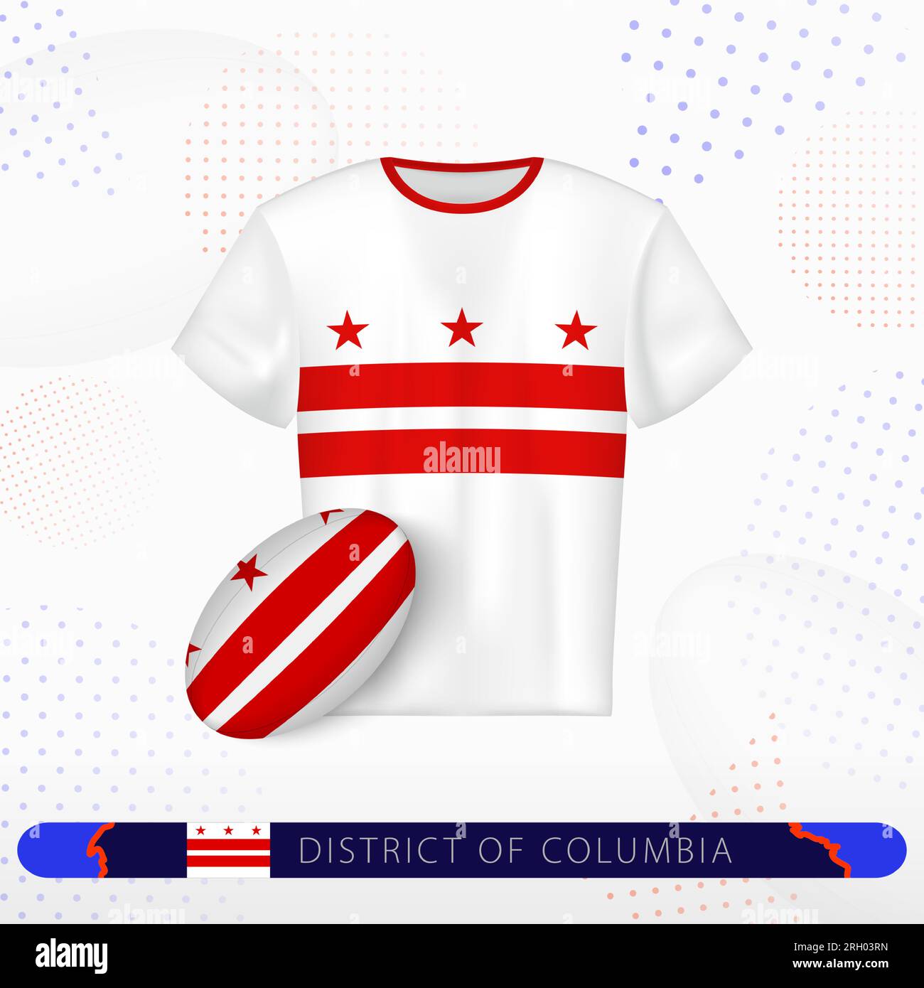 Maillot de rugby du district de Columbia avec ballon de rugby du district de Columbia sur fond sportif abstrait. Motif jersey. Illustration de Vecteur