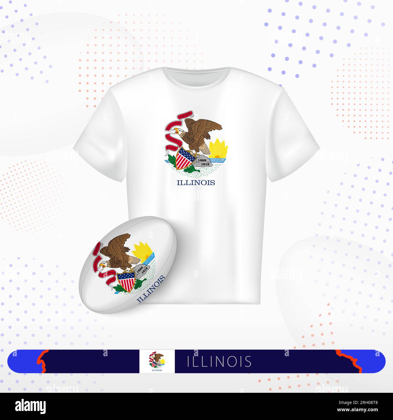 Maillot de rugby Illinois avec ballon de rugby de l'Illinois sur fond de sport abstrait. Motif jersey. Illustration de Vecteur