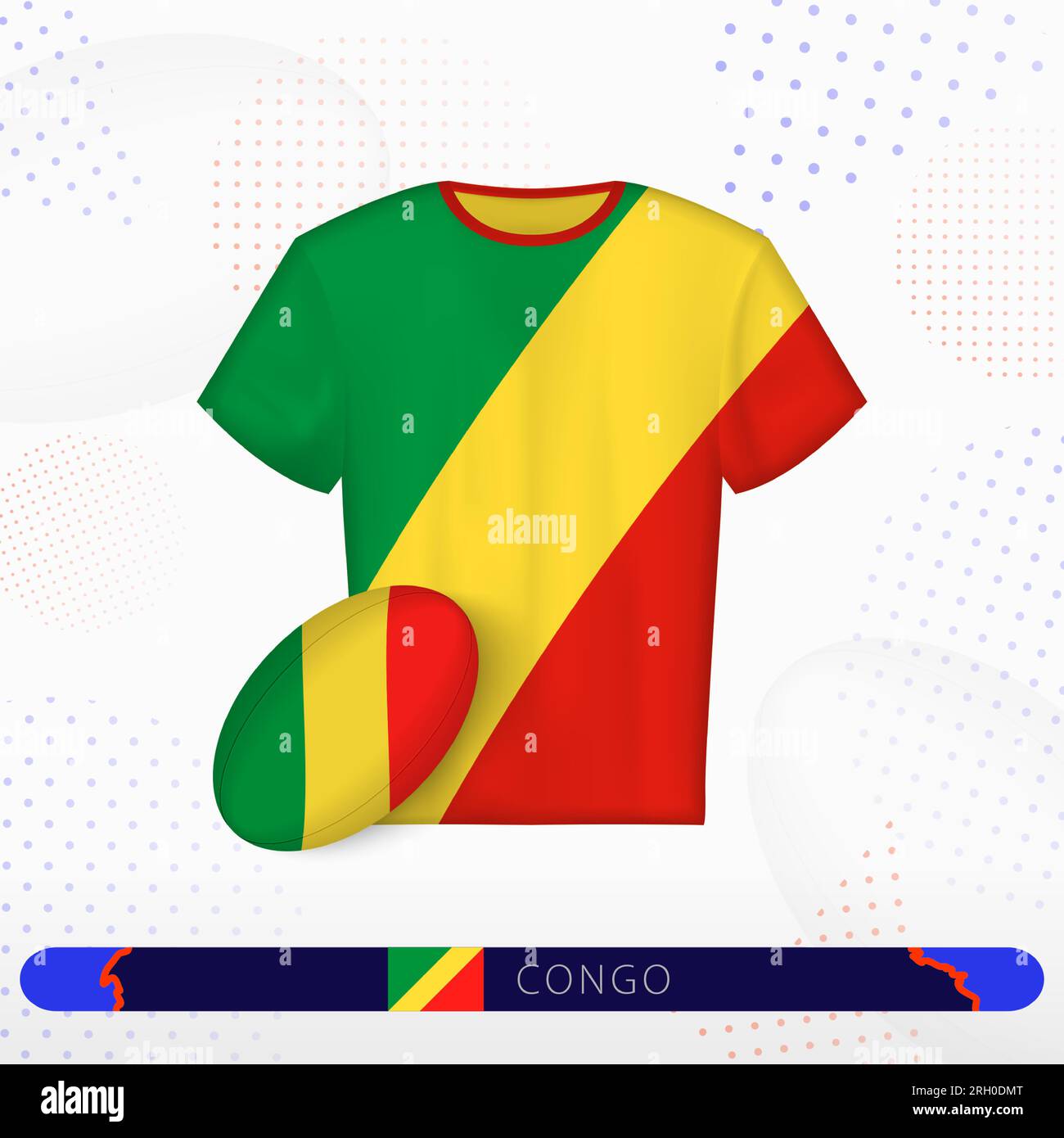 Maillot de rugby Congo avec ballon de rugby du Congo sur fond sportif abstrait. Motif jersey. Illustration de Vecteur