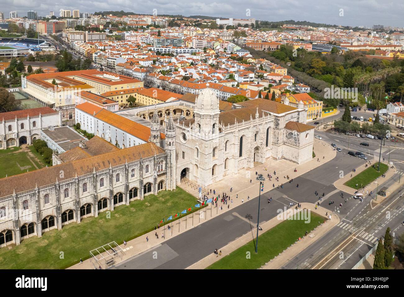 Le monastère de Jeronimos vue aérienne dans le quartier de Belem à Lisbonne, Portugal. Banque D'Images