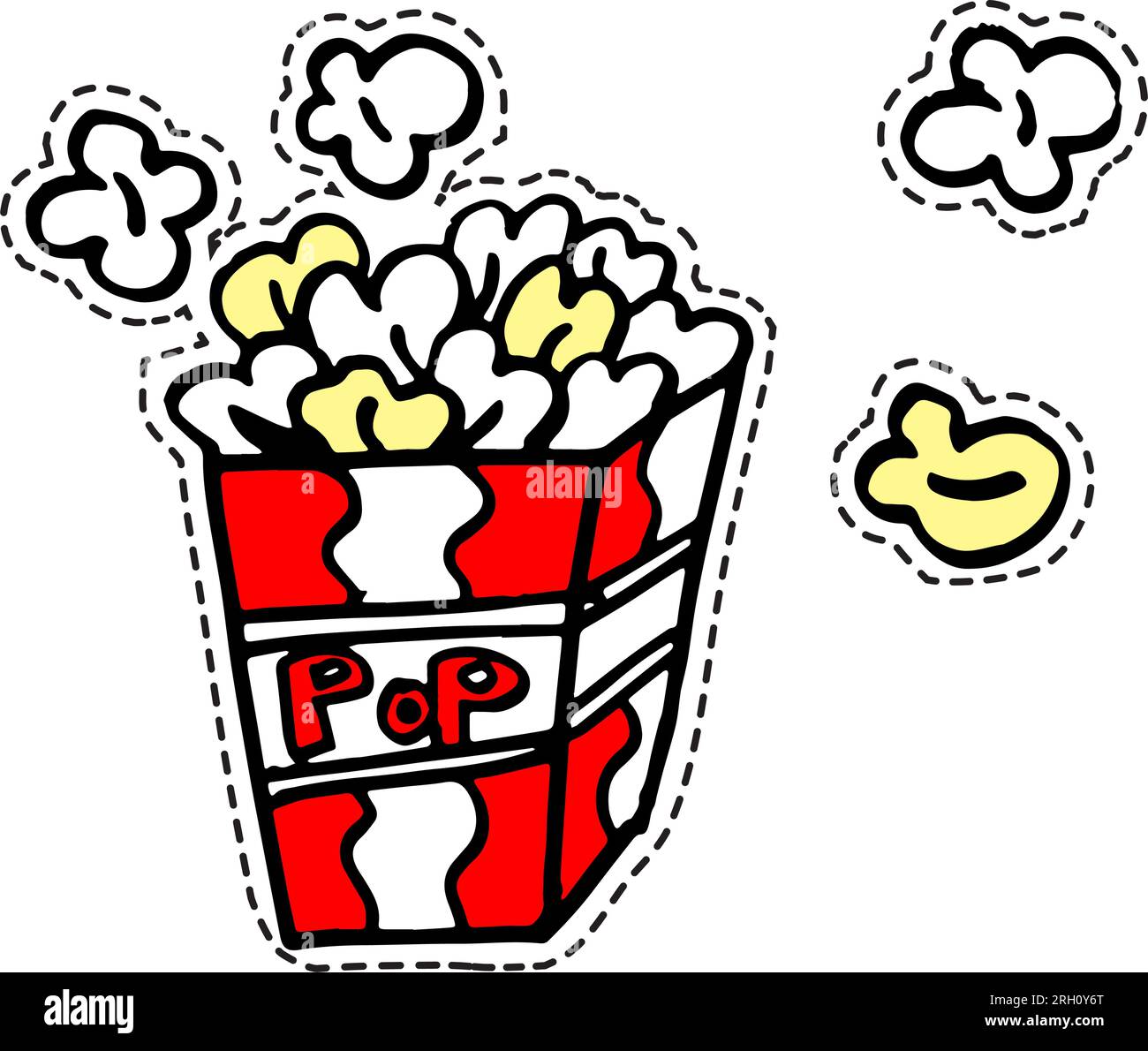 Pop corn, en-cas pour regarder le cinéma, sticker Illustration de Vecteur