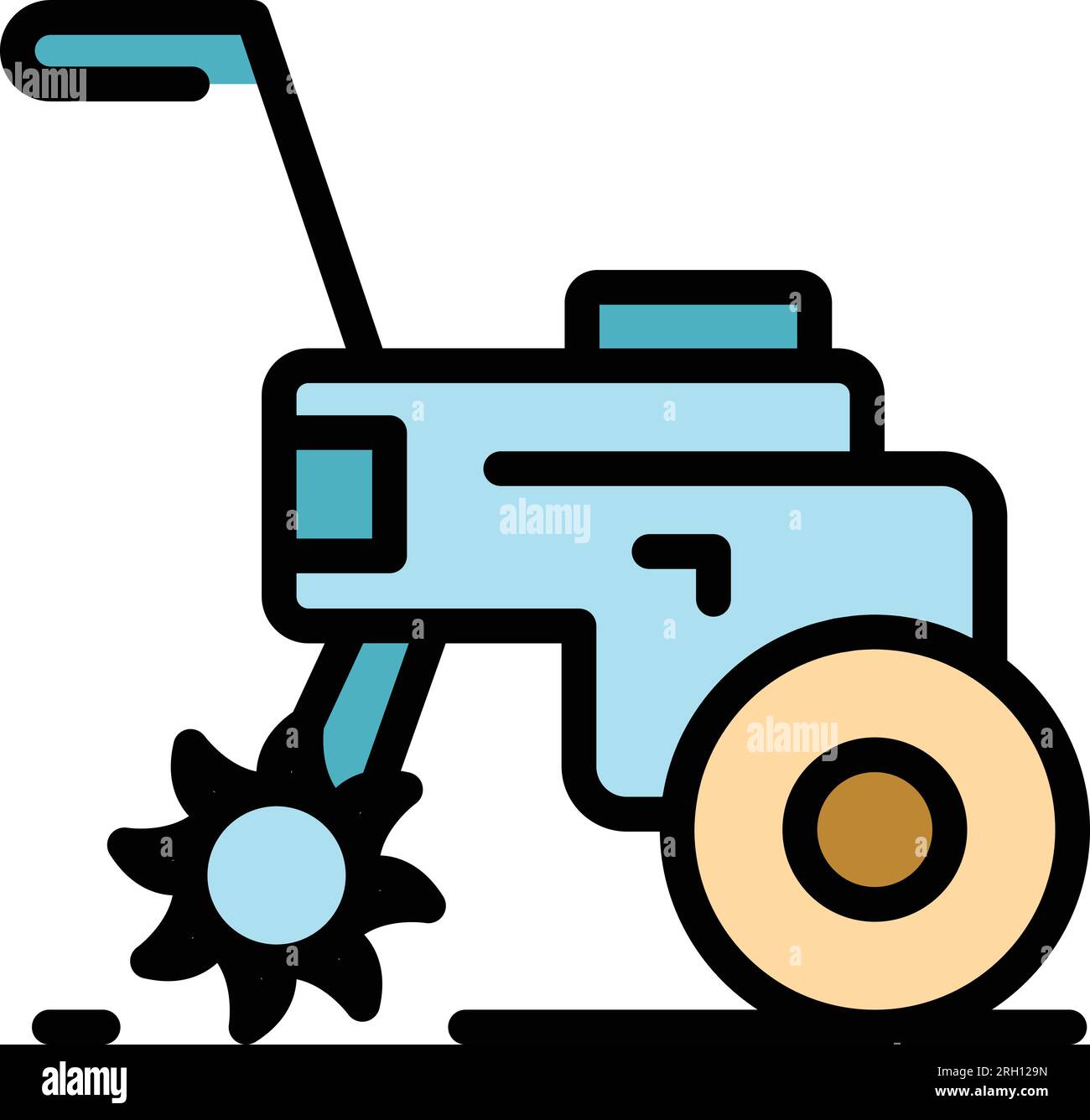 Vecteur de contour d'icône de cultivateur de jardin. Moissonneuse-batteuse. Jardin fermier couleur plat Illustration de Vecteur