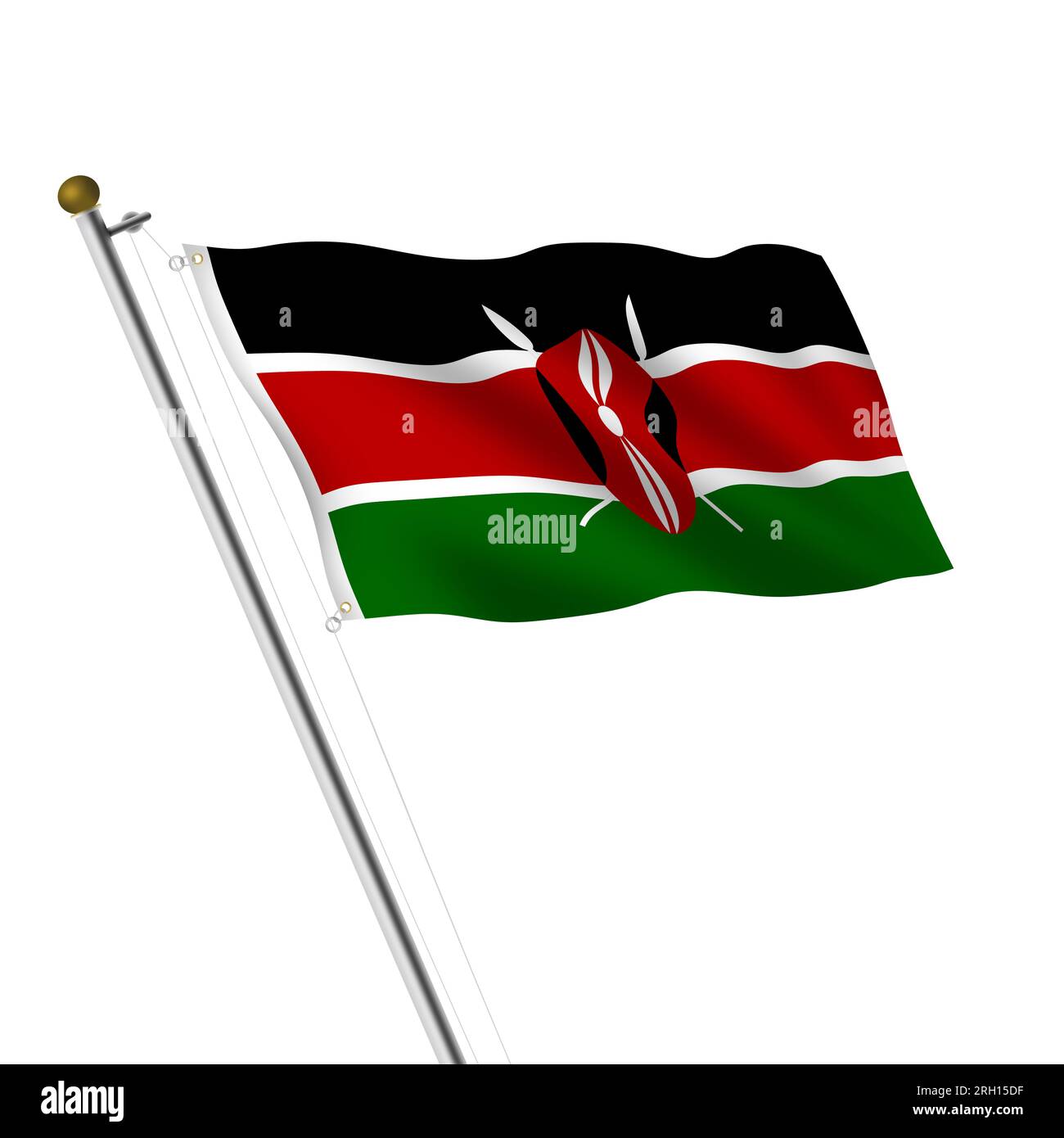 Kenya Flagpole illustration 3d avec chemin de détourage Banque D'Images