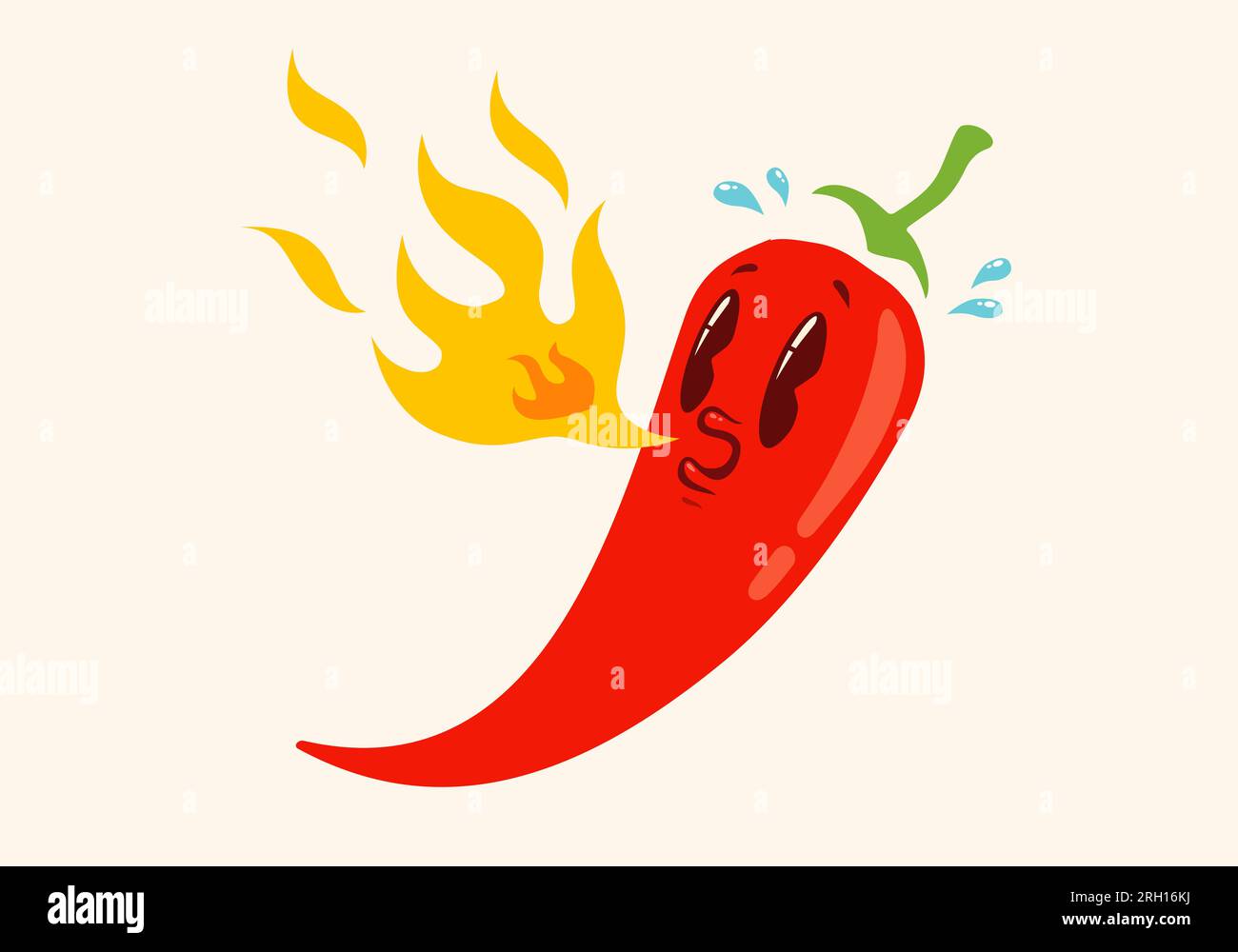 Illustration vectorielle d'un piment épicé avec flamme dans un style rétro. Piment rouge de dessin animé pour la cuisine mexicaine ou thaïlandaise. Piment chaud dans un style vintage. Illustration de Vecteur