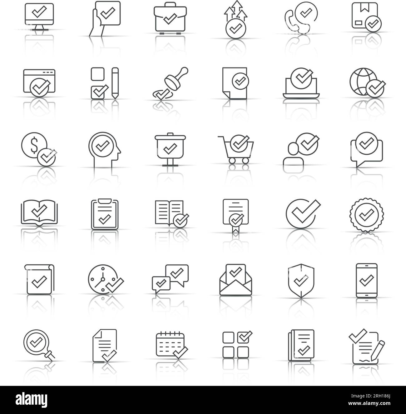 Approuver le jeu d'icônes en style plat. Cochez la case Marquer l'illustration vectorielle sur un arrière-plan blanc isolé. Cochez le concept commercial accepté. Illustration de Vecteur