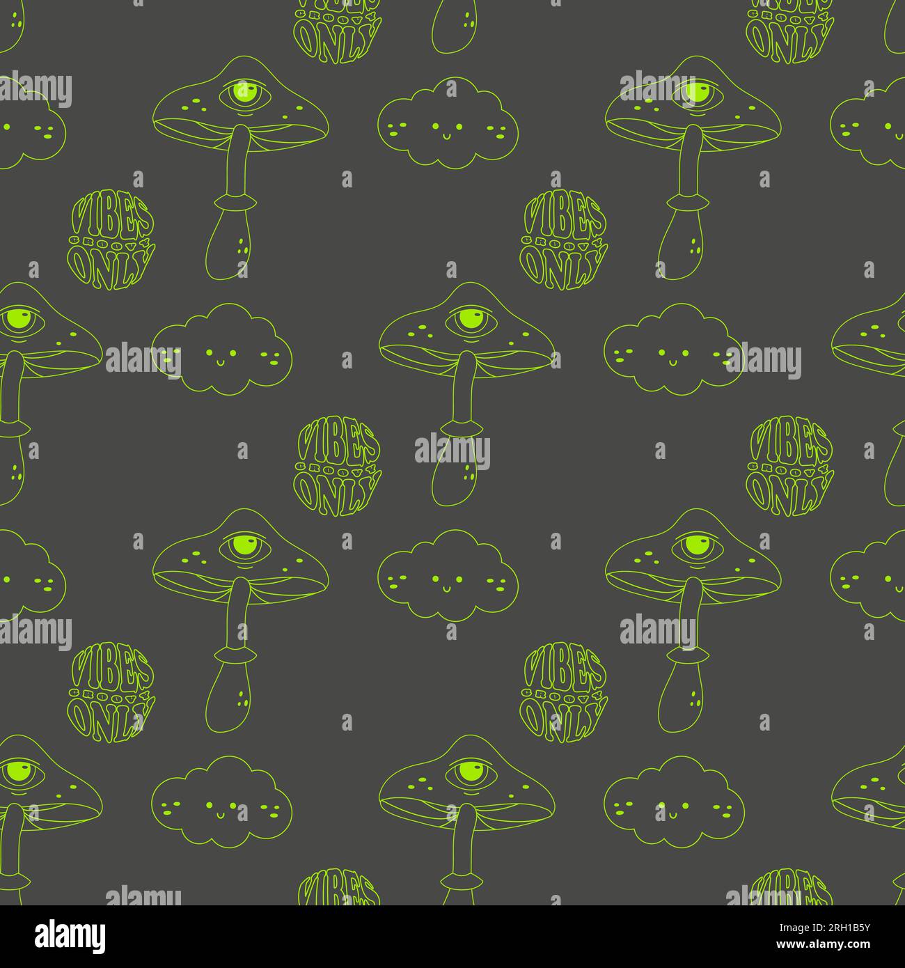 Patter de champignons linéaire groovy sans couture. Illustration vectorielle Illustration de Vecteur