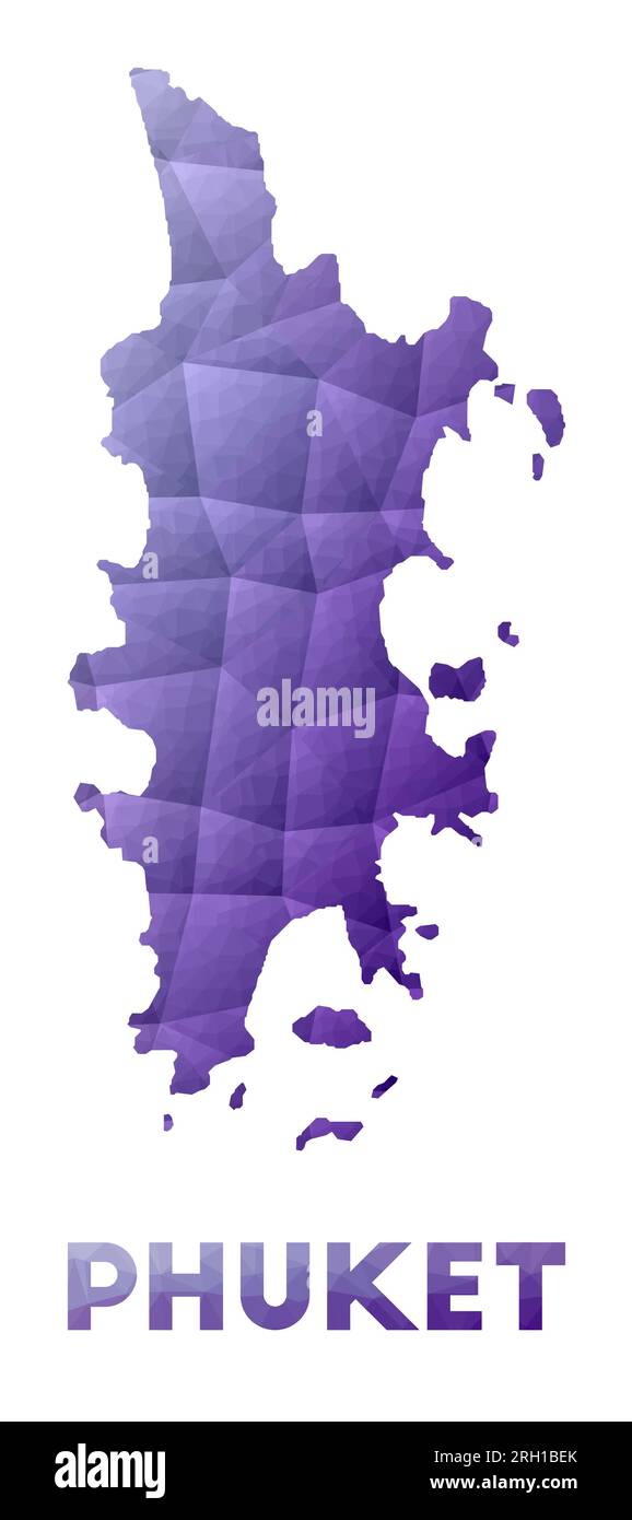 Plan de Phuket. Illustration basse poly de l'île. Motif géométrique violet. Illustration vectorielle polygonale. Illustration de Vecteur