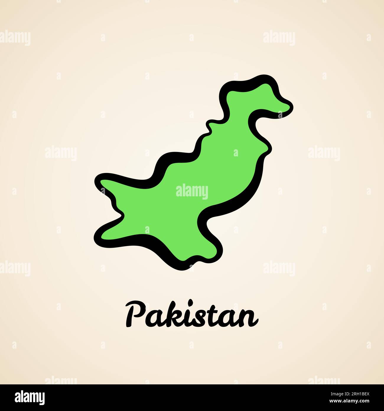 Carte simplifiée verte du Pakistan avec contour noir. Illustration de Vecteur
