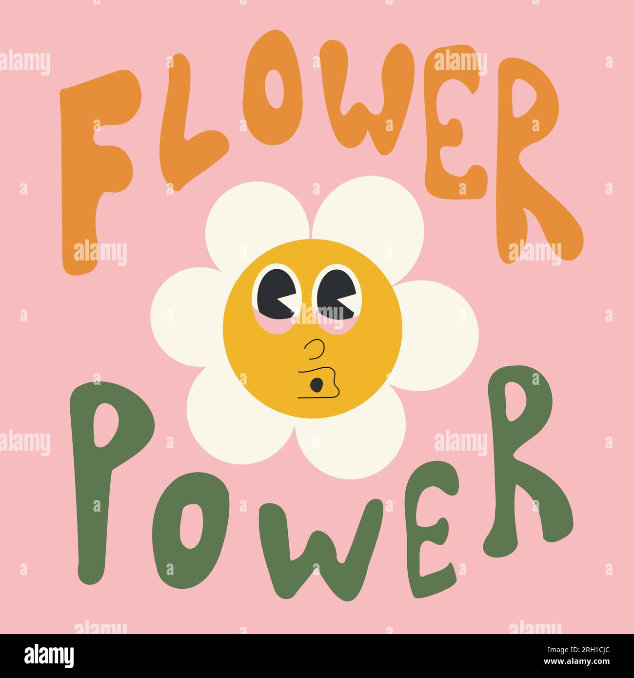 puissance florale groovy rétro des années 60 avec fleur de marguerite Illustration de Vecteur