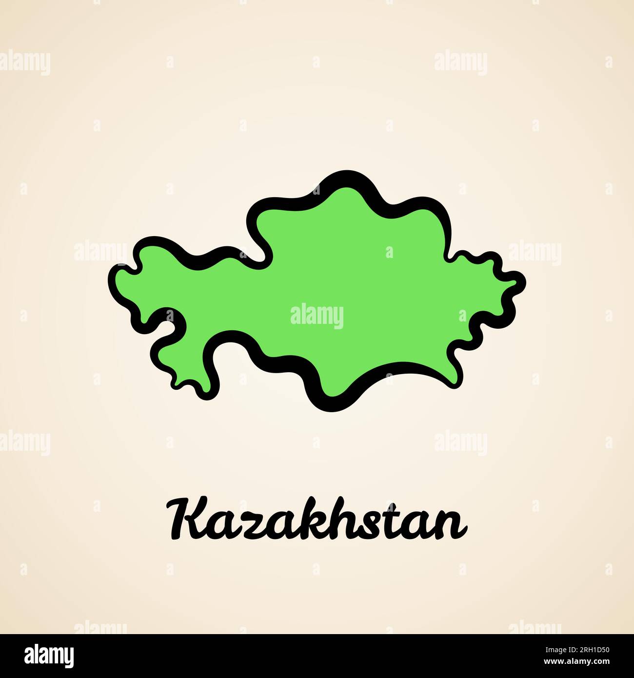 Carte simplifiée verte du Kazakhstan avec contour noir. Illustration de Vecteur