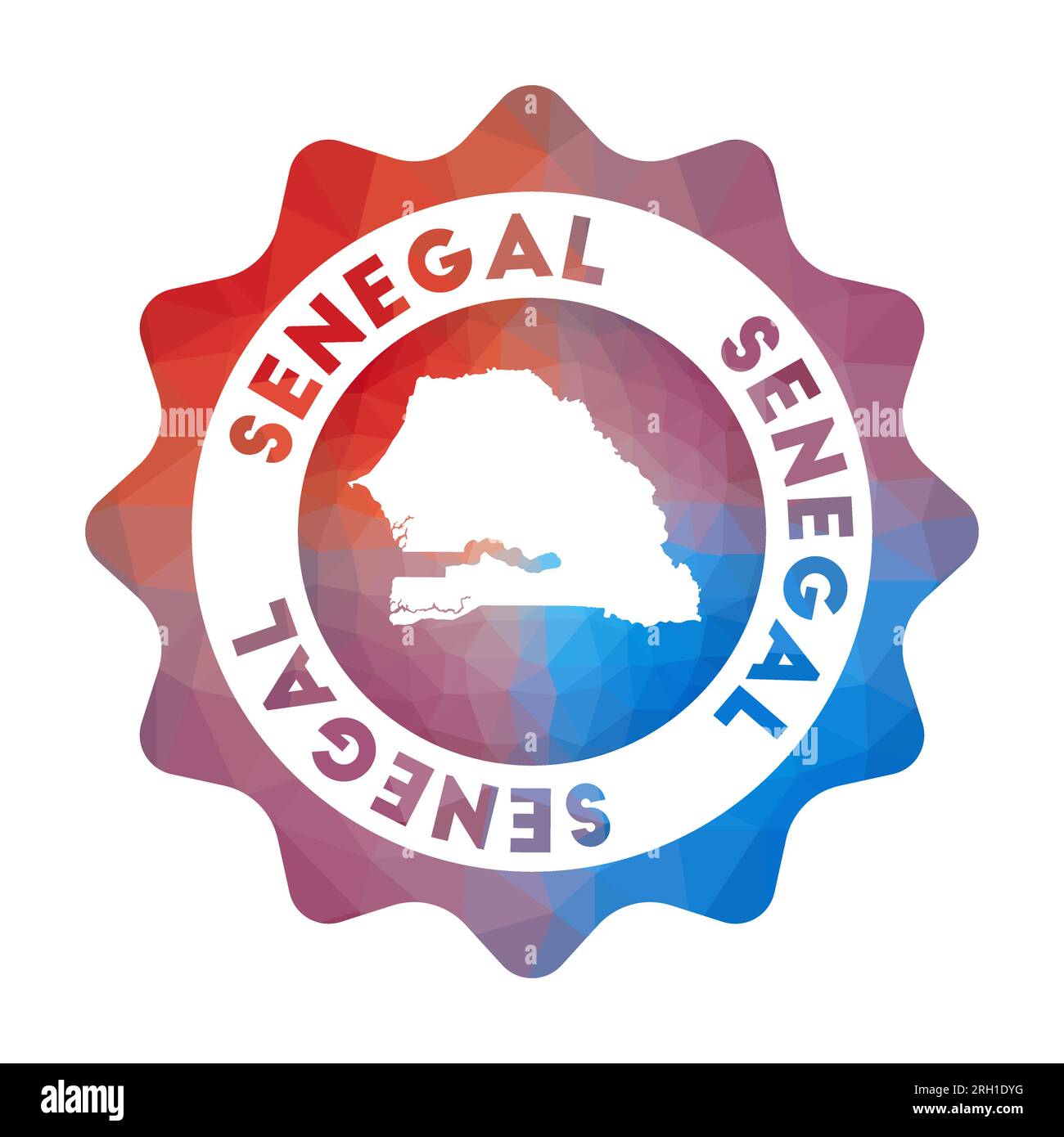 Logo Sénégal bas poly. Logo de voyage dégradé coloré du pays dans un style géométrique. Signe rond polygonal Sénégal multicolore avec carte pour votre Illustration de Vecteur