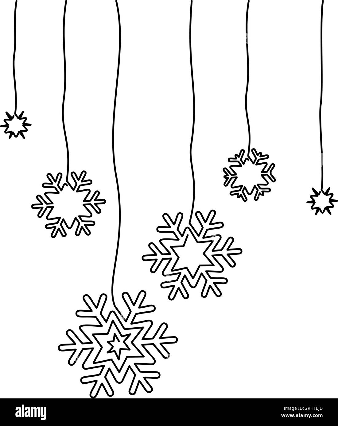 Flocons de neige décoration de noël, carte de vacances d'hiver. Dessin continu d'une ligne. Illustration de Vecteur