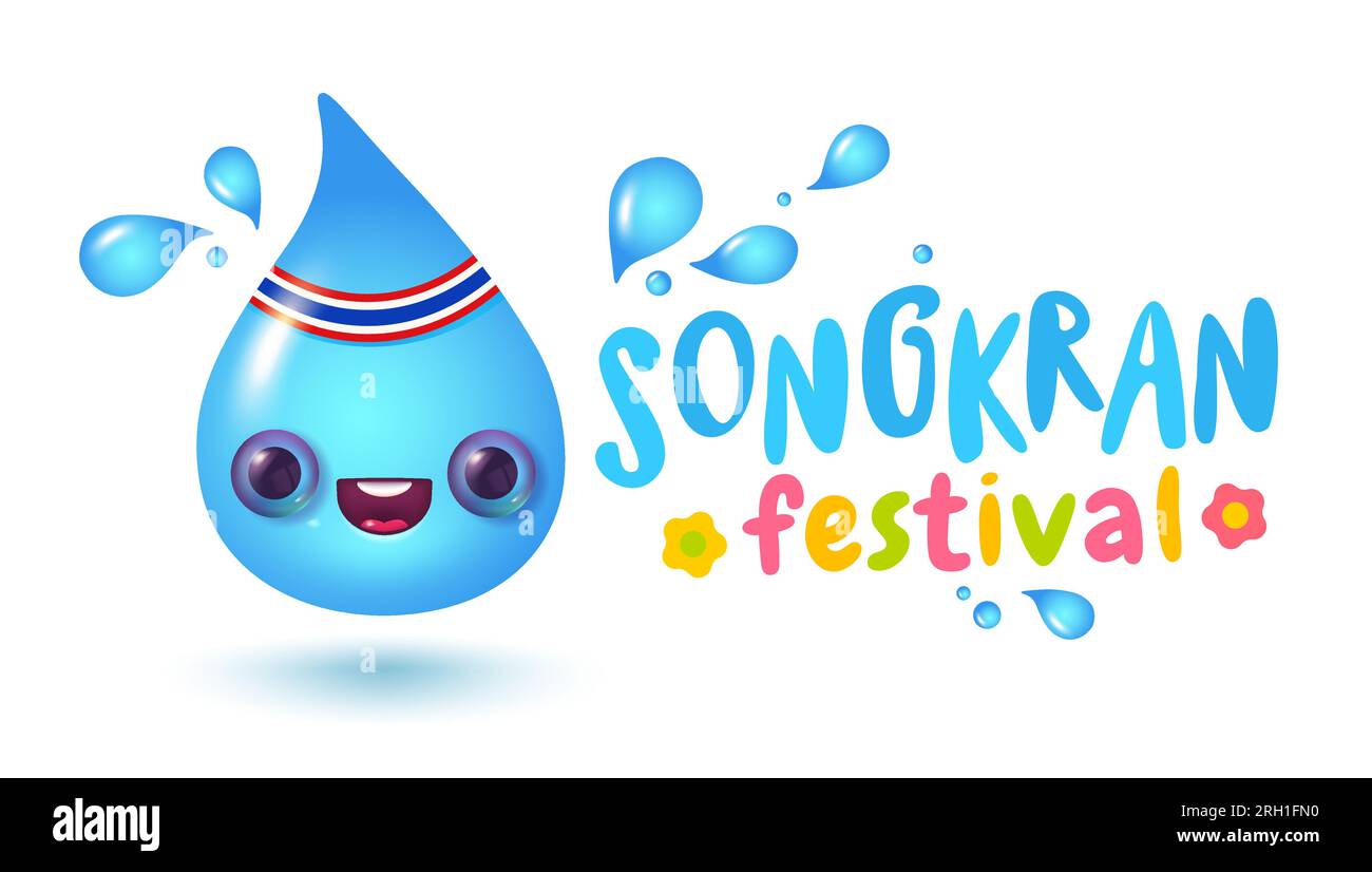 Illustration vectorielle de goutte d'eau Kawaii dans le style 3D pour le festival Songkran. Icône vectorielle de Kawaii pluie goutte dans un style réaliste pour Songkran. Illustration de Vecteur