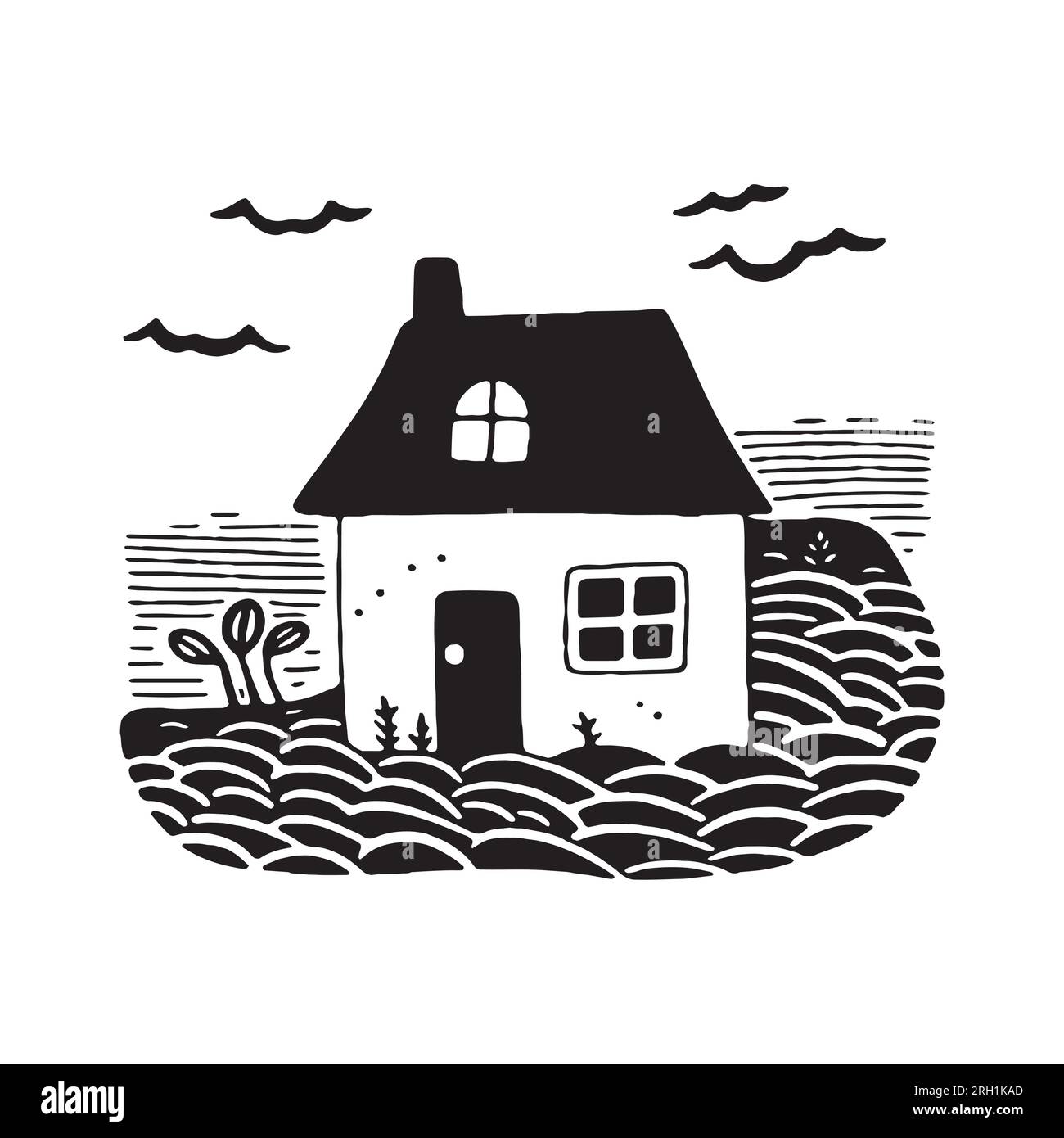 Illustration d'impression de bloc de cabane de plage fantaisiste pour le concept de voyage tropical. Vector maison côtière stylisée pour les vacances. Illustration de Vecteur