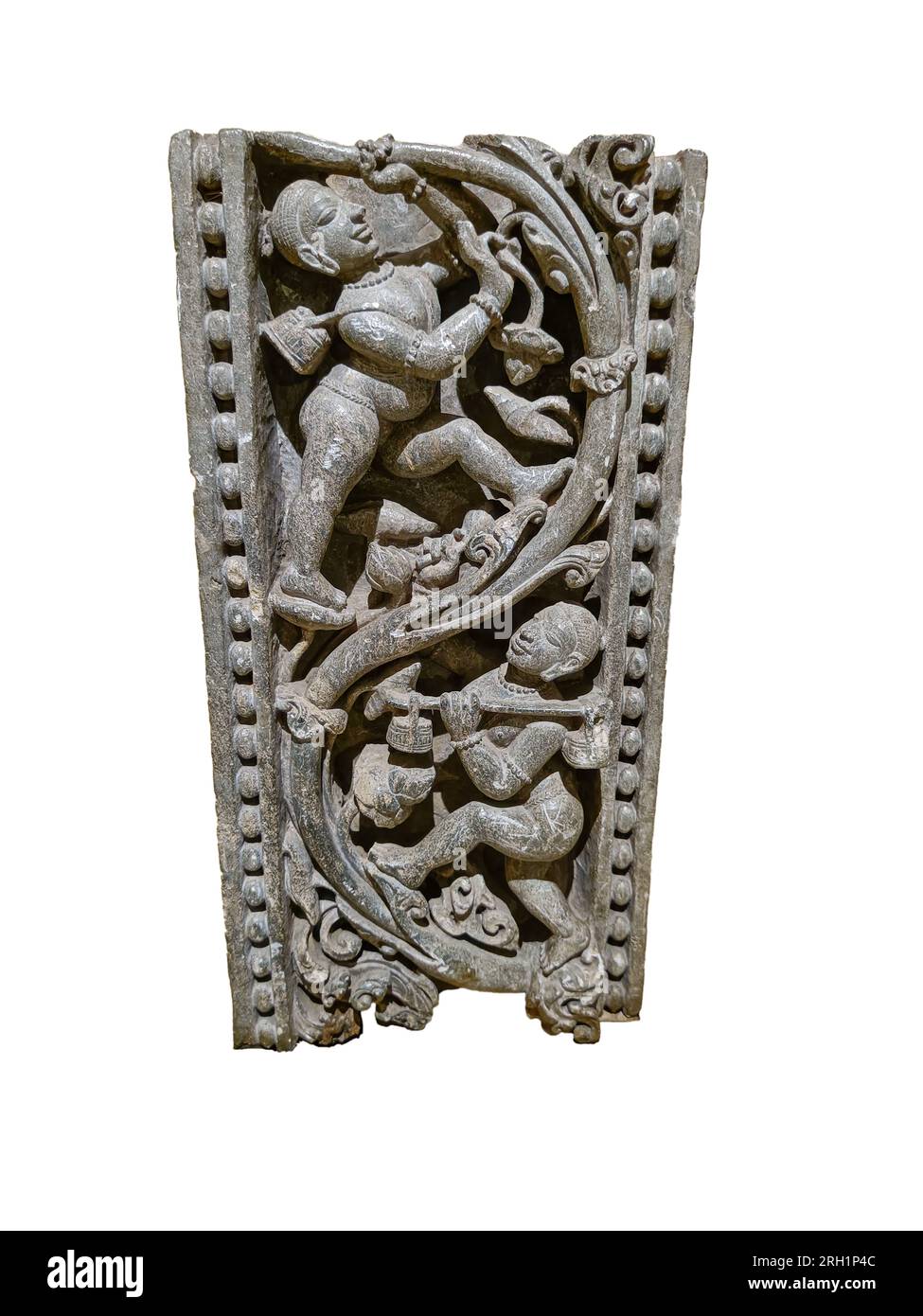 Fragment d'un jambage de porte finement sculpté. 13e siècle, Bhubaneshwar. Banque D'Images