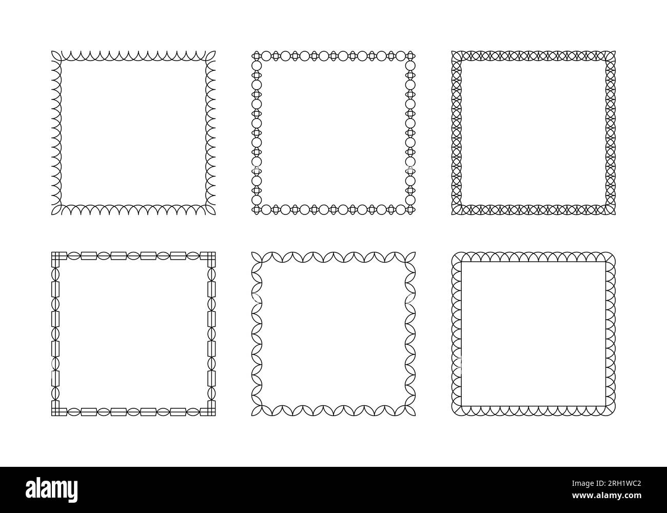 Cadres linéaires stylisés. Ensemble de cadres linéaires vectoriels. Combinaison de lignes et de divers éléments de forme. Illustration de Vecteur