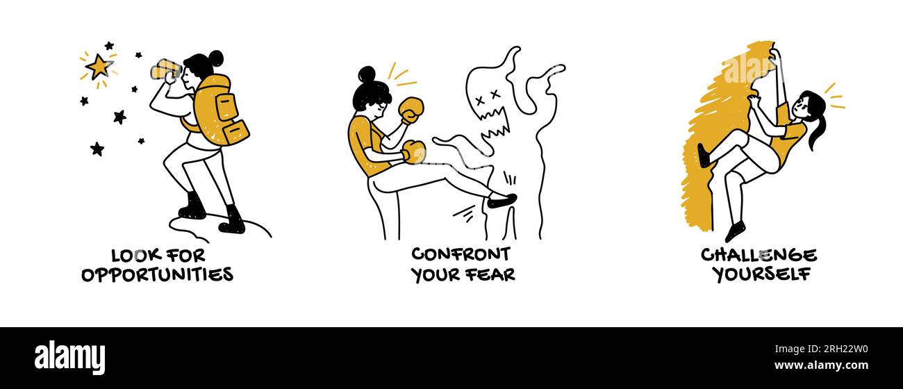 Vecteur de motivation défini pour la croissance personnelle et surmonter un défi Illustration de Vecteur Vecteur de motivation défini pour la croissance personnelle et surmonter un défi Illustration de Vecteur