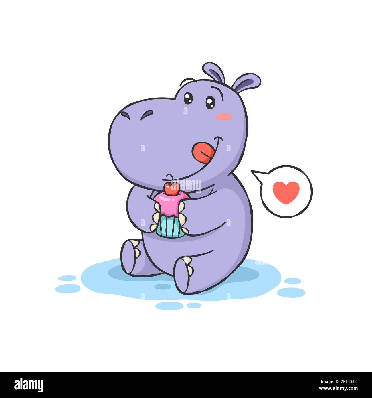 Mignon Hippopotamus Cartoon personnage avec Cupcake Premium Vector Illustration de Vecteur