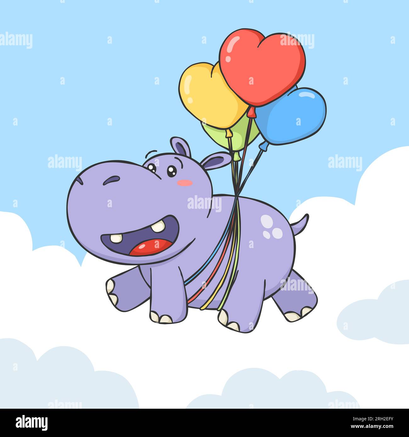 Mignon Hippopotamus personnage de dessin animé avec ballons de coeur vecteur Premium Illustration de Vecteur