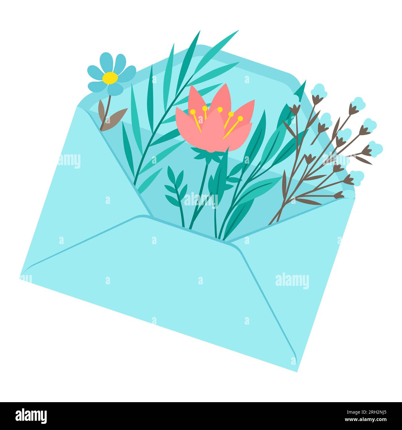 Enveloppe avec fleurs. Lettre romantique et décor fleuri. Illustration de Vecteur