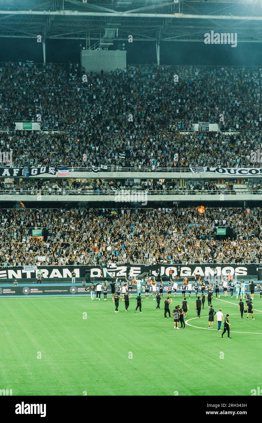 Vue des supporters de football Botafogo au stade Nilton Santos pendant un match de Serie A. Banque D'Images