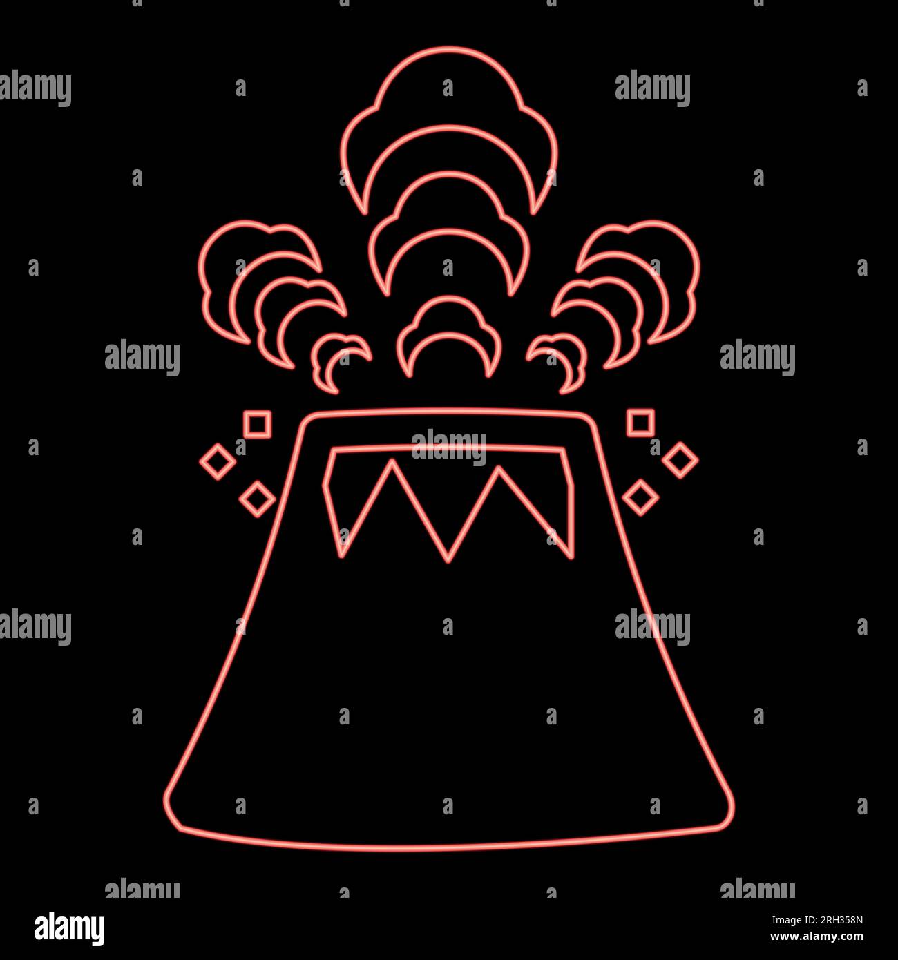 Le volcan néon crache de la lave et des roches de couleur rouge illustration vectorielle image de style plat lumière Illustration de Vecteur