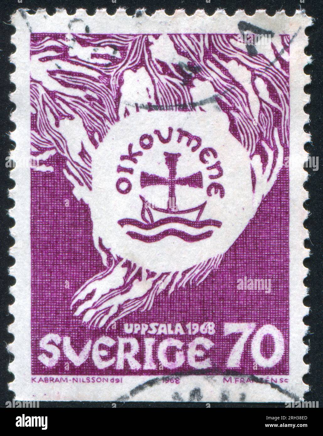 SUÈDE - CIRCA 1968 : timbre imprimé par la Suède, montrant l'emblème du Conseil œcuménique des Églises, circa 1968 Banque D'Images