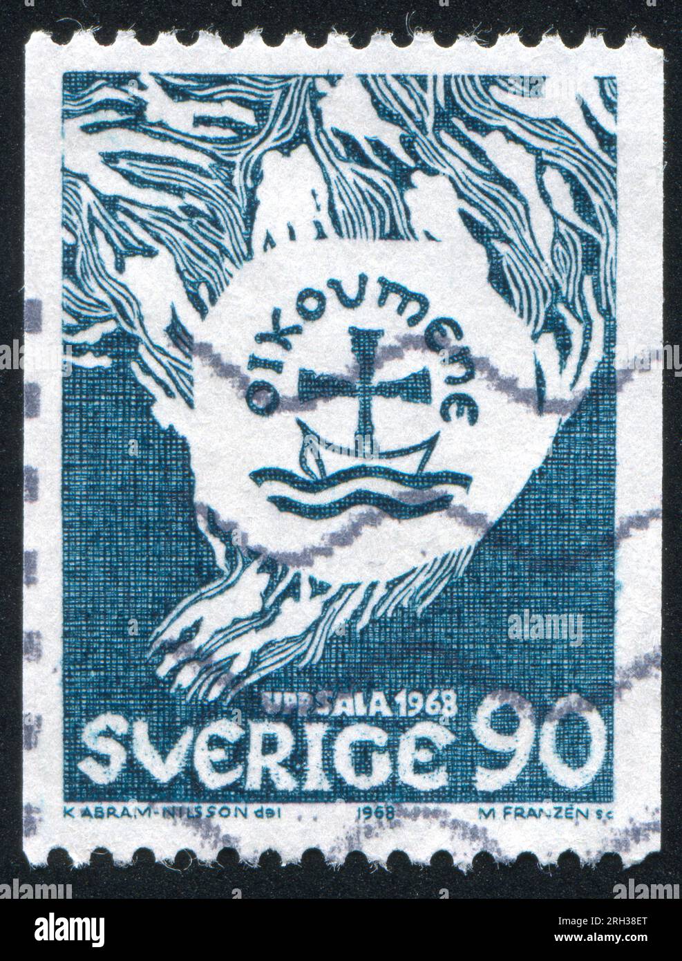 SUÈDE - CIRCA 1968 : timbre imprimé par la Suède, montrant l'emblème du Conseil œcuménique des Églises, circa 1968 Banque D'Images