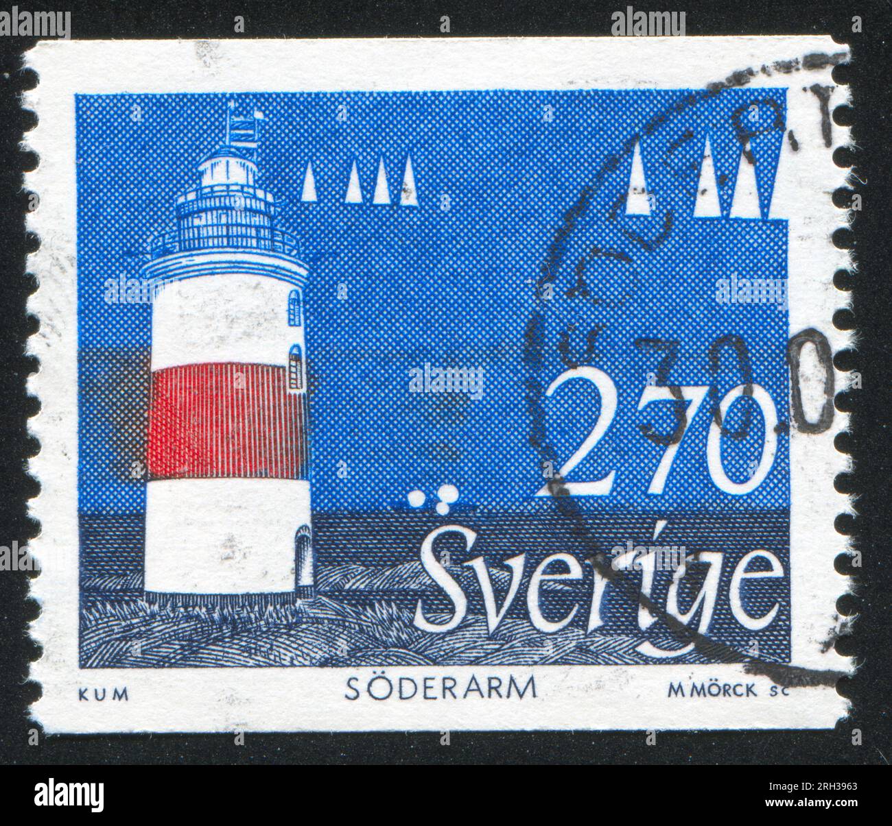 SUÈDE - CIRCA 1989 : timbre imprimé par la Suède, montre Soderarm, Uppland, phare, circa 1989 Banque D'Images