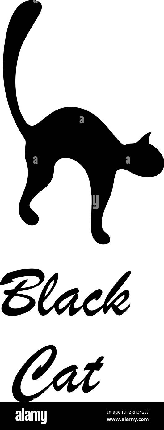 Image de silhouette d'un chat noir avec lettrage Black Cat.. Logotype. Autocollant. Icône. Isoler. Journée nationale du chat noir. Illustration vectorielle pour affiche, bannière, brochures, cartes de vœux ou d'invitation. EPS Illustration de Vecteur