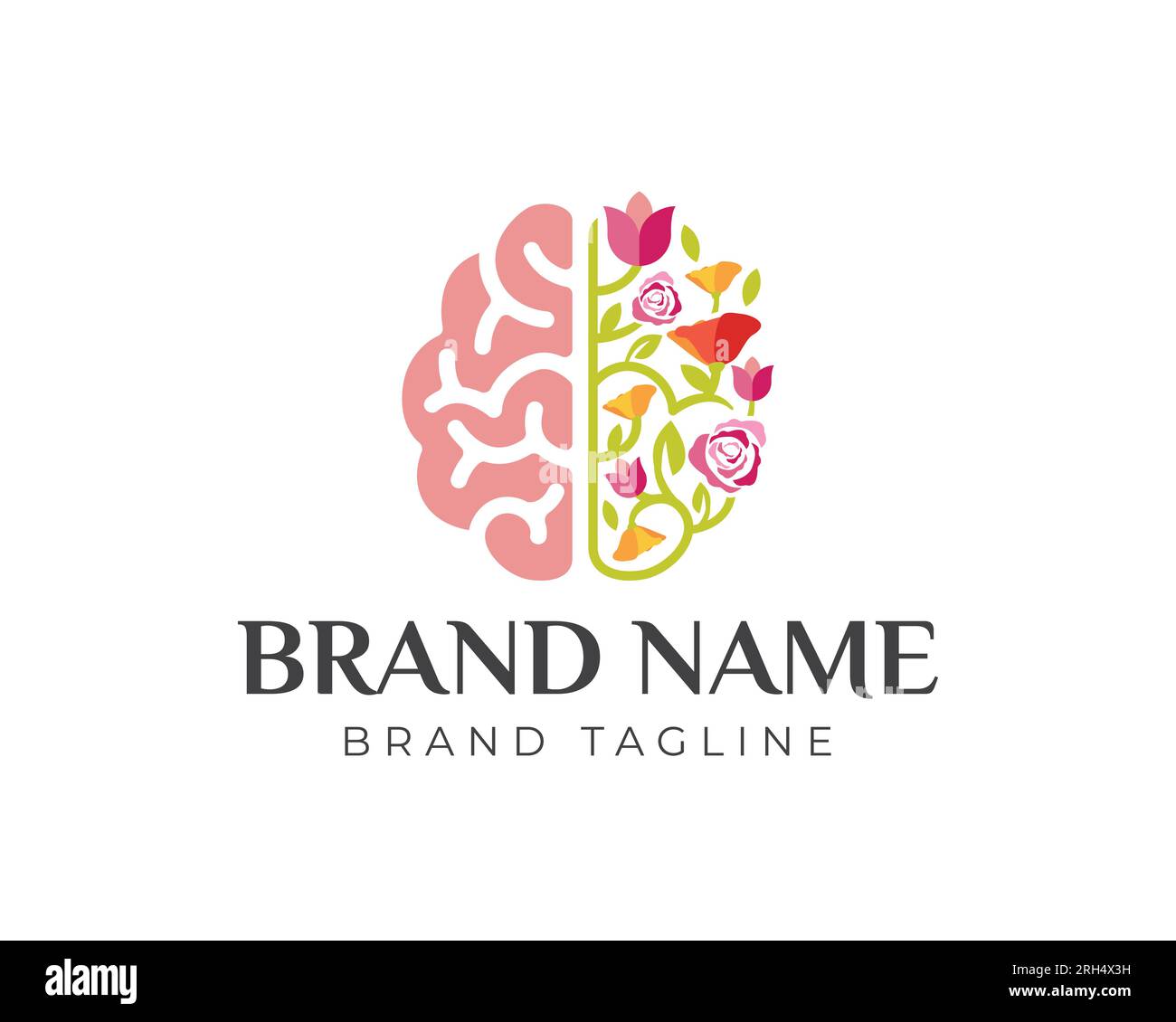 combinaison logo.logo de fleur de cerveau faite à partir de l'idée de concept de logo de fleur de cerveau et de cerveau, modèle de logo de fleur de cerveau Illustration de Vecteur