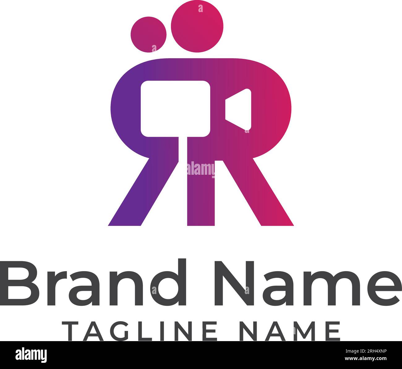 Logo du film RR. Le logo se présente sous la forme des lettres RR qui ressemblent à deux personnes tenant une caméra. Création de modèle de logo pour film Company. Illustration de Vecteur