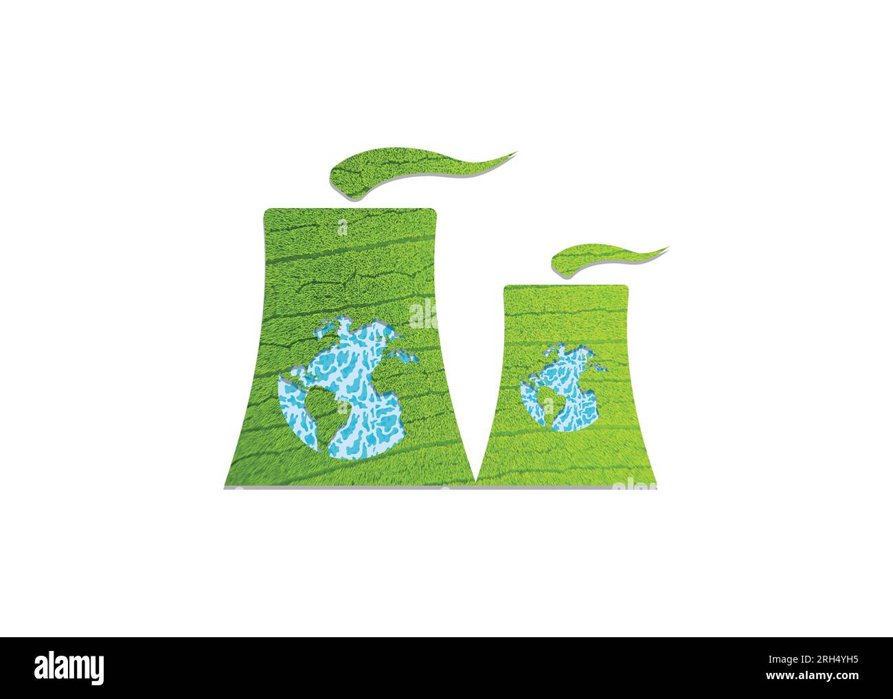 Concept écologique de l'industrie verte. Icône verte de centrale électrique avec carte du monde isolée sur fond blanc. Forme de feuille verte de Eco Factory. Illustration de Vecteur