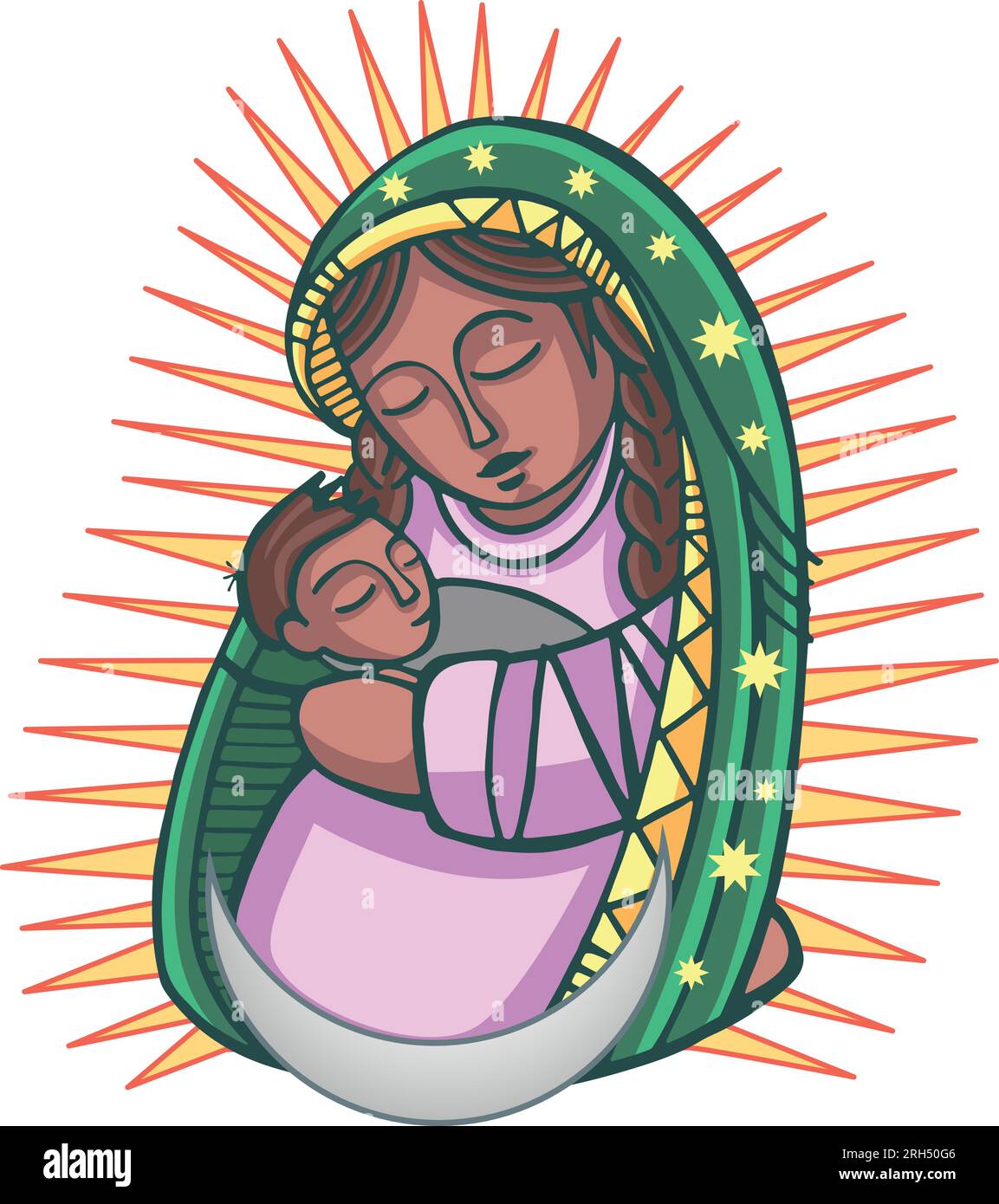 Illustration vectorielle numérique ou dessin de la Vierge Marie avec bébé Jésus dans le style indigène Illustration de Vecteur